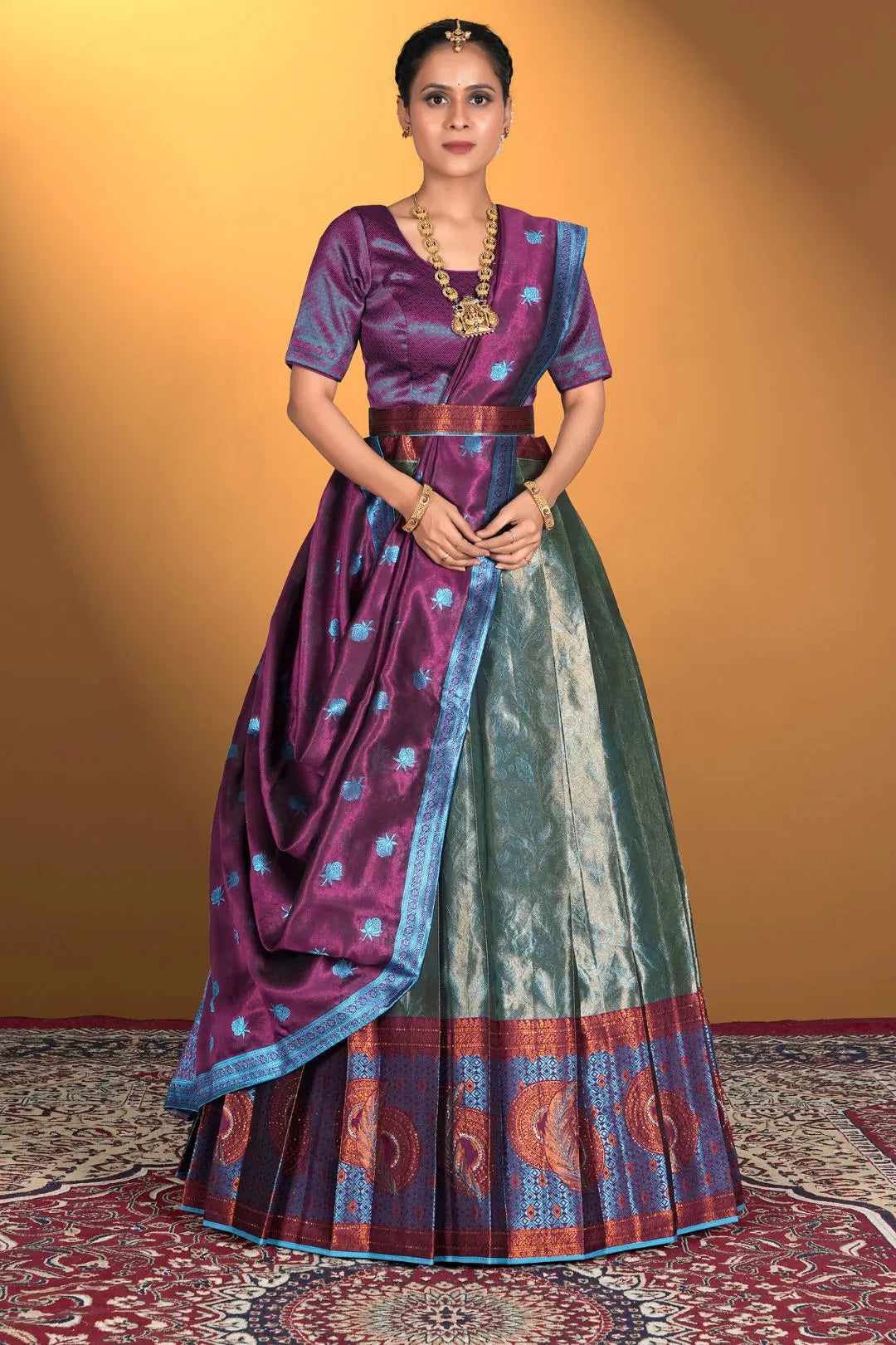 Sea Green Banarasi Lehenga Choli For Women's in Wedding