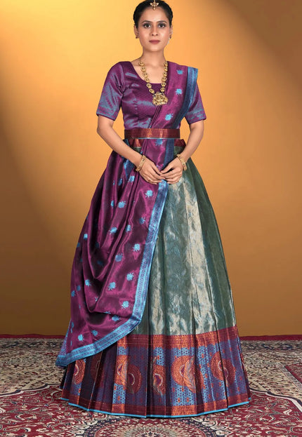 Sea Green Banarasi Lehenga Choli For Women's in Wedding