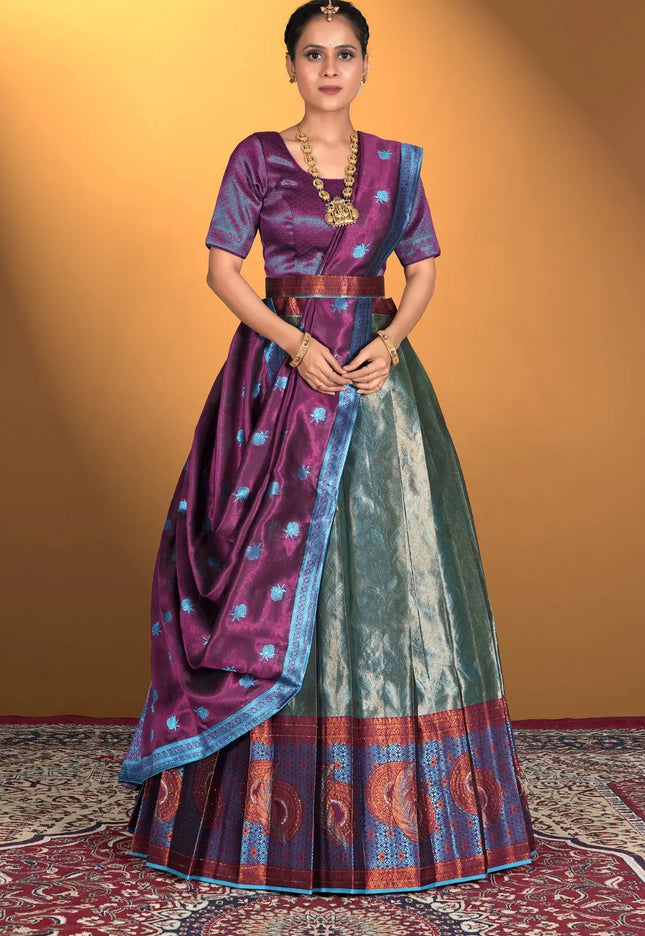 Sea Green Banarasi Lehenga Choli For Women's in Wedding