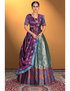 Sea Green Banarasi Lehenga Choli For Women's in Wedding