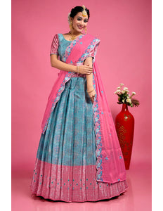 Sea Green Banarasi Silk Floral Lehenga Choli For Women