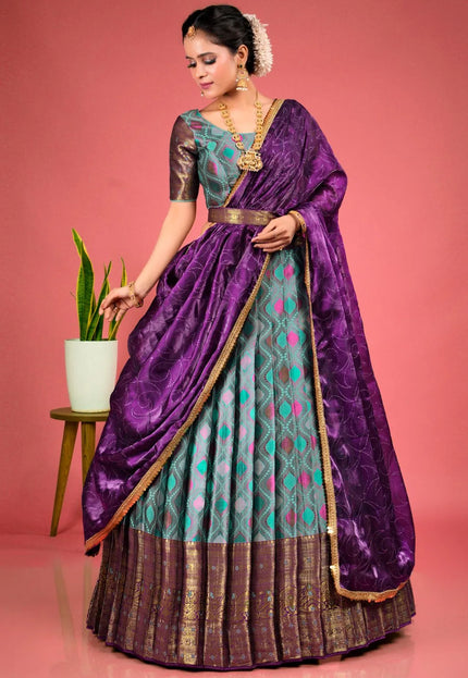 Sea Green Banarasi Silk Lehenga Choli With Zari Weaving