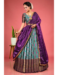 Sea Green Banarasi Silk Lehenga Choli With Zari Weaving