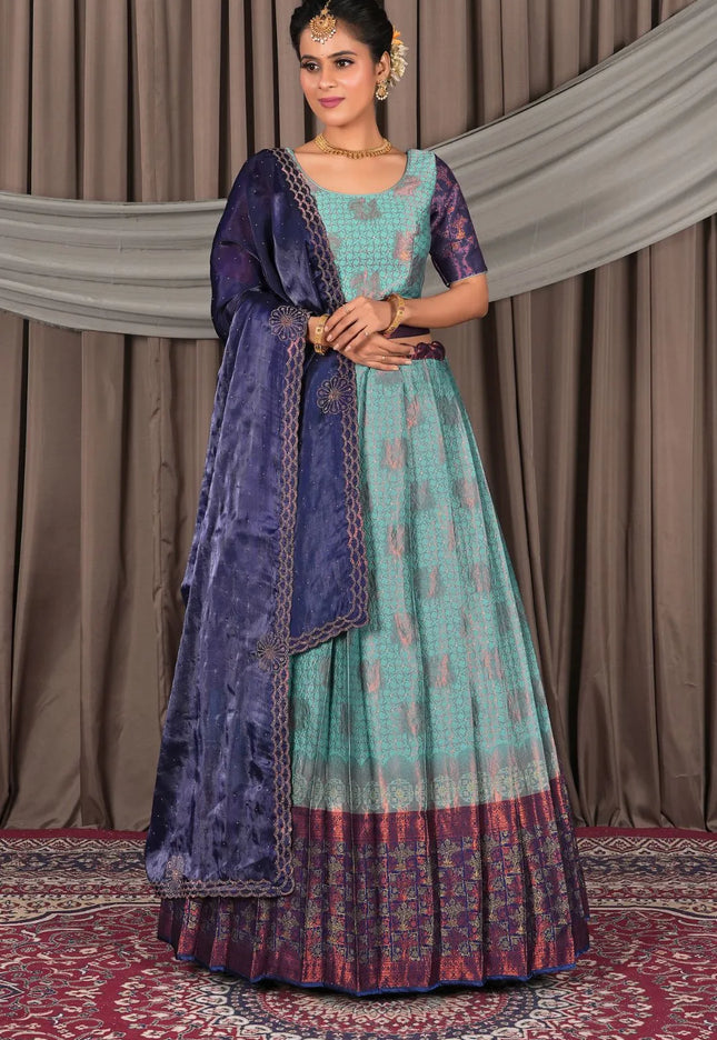 Sea Green Banarasi Silk Pattu Lehenga Choli With Zari Work