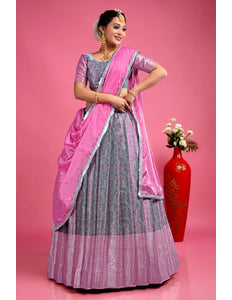 Sea Green Banarasi Silk Semi-Stitched Lehenga Choli For Women
