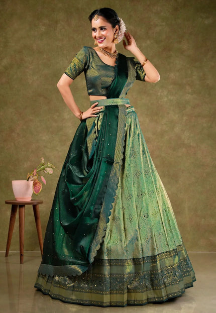 Sea Green Banarasi Silk Semi-Stitched Lehenga For Women