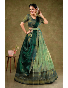 Sea Green Banarasi Silk Semi-Stitched Lehenga For Women