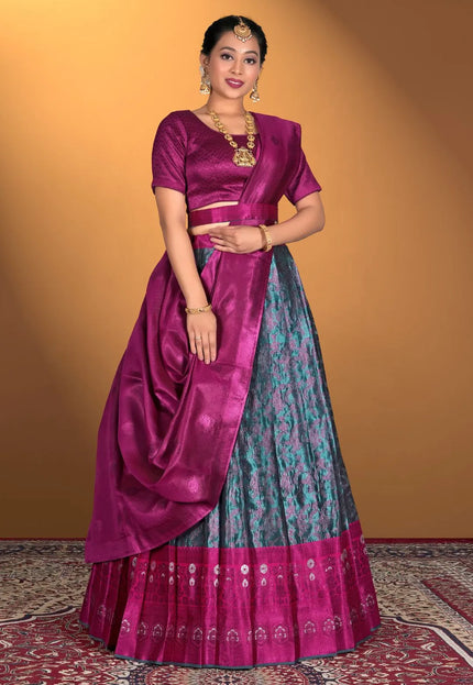 Sea Green Banarasi Silk Zari Work Lehenga Choli For Weddings