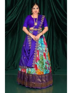 Sea Green Banglori Slub Digital Lehenga Choli For Women