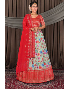 Sea Green Banglori Slub Semi-Stitched Lehenga For Women