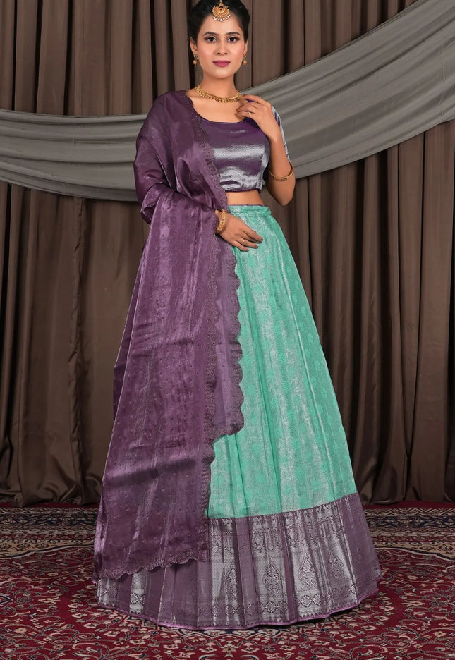 Sea Green Designer Lehenga Choli in Pure Zari Tissue Silk