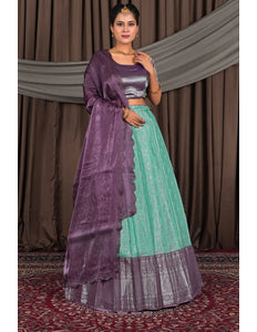 Sea Green Designer Lehenga Choli in Pure Zari Tissue Silk
