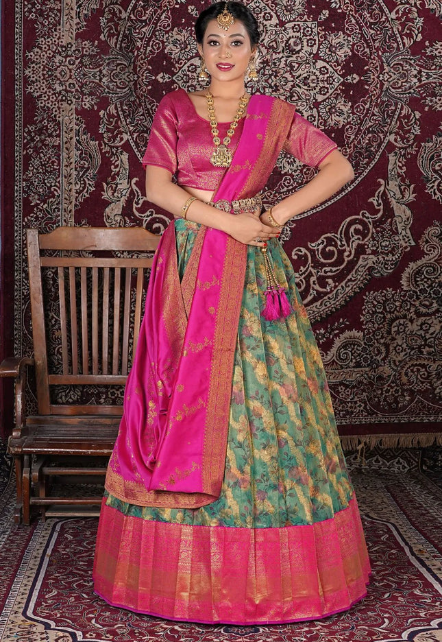 Sea Green Digital Printed Tissue Lehenga Choli With Dupatta