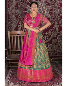 Sea Green Digital Printed Tissue Lehenga Choli With Dupatta