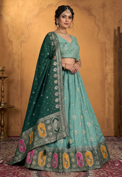 Sea Green Dola Silk Traditional Lehenga Choli For Weddings