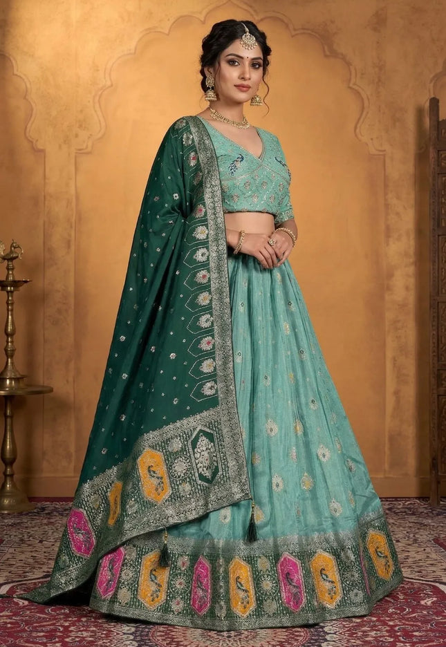Sea Green Dola Silk Traditional Lehenga Choli For Weddings