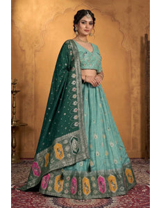 Sea Green Dola Silk Traditional Lehenga Choli For Weddings