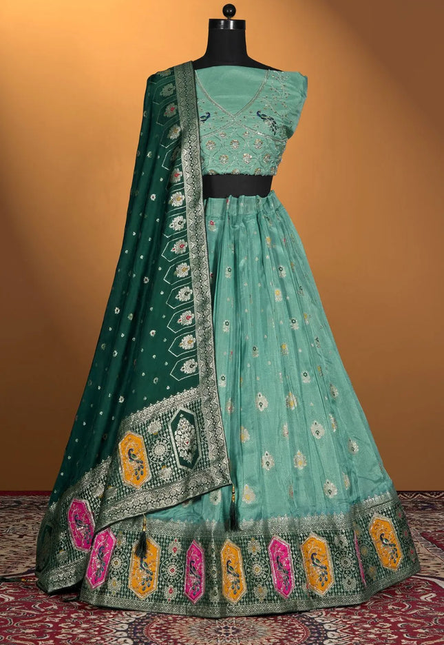 Sea Green Dola Silk Traditional Lehenga Choli For Weddings