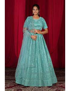 Sea Green Exclusive Net Lehenga Choli With Embroidered Work