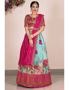 Sea Green Latest Digital Print Banglori Slub Lehenga Choli For Women
