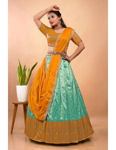 Sea Green Latest Zari Self Jacquard Lehenga Choli Set
