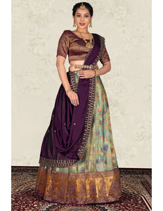Sea Green Latest Zari Tissue Digital Print Lehenga Choli For Women