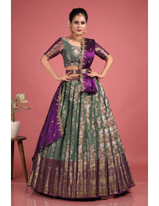 Sea Green Silk Zari Work Lehenga Choli With Dupatta For Women