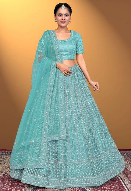 Sea Green Stylish Designer Embroidered Chaniya Choli For Women