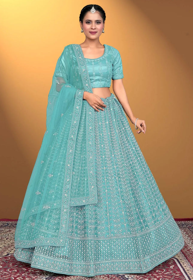 Sea Green Stylish Designer Embroidered Chaniya Choli For Women