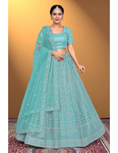 Sea Green Stylish Designer Embroidered Chaniya Choli For Women