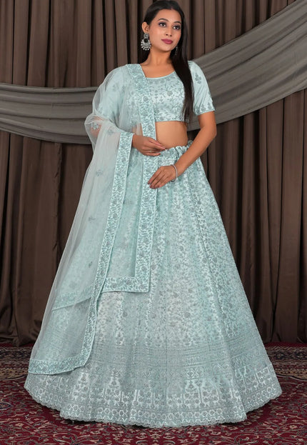 Sea Green Stylish Designer Net Chaniya Choli For Women