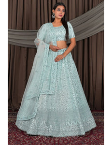 Sea Green Stylish Designer Net Chaniya Choli For Women