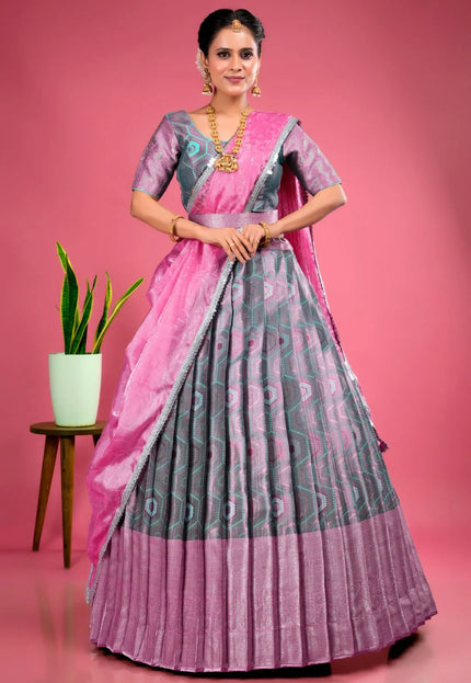 Sea Green Stylish Lehenga Choli With Zari Woven For Women
