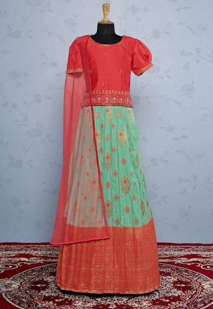 Sea Green Traditional Designer Lehenga Choli with Net Dupatta for Girls Wear
