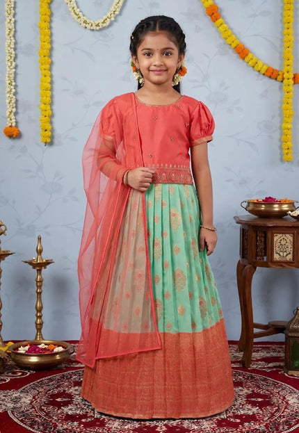Sea Green Traditional Designer Lehenga Choli with Net Dupatta for Girls Wear