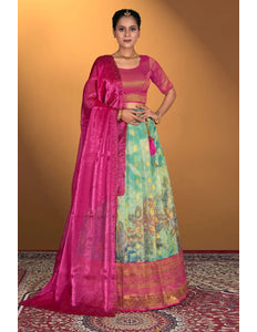 Sea Green Zari Tissue Silk Lehenga Choli For Women