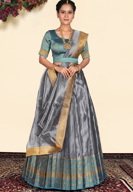 Silver Tissue Silk Lehenga Choli With Dupatta For Women
