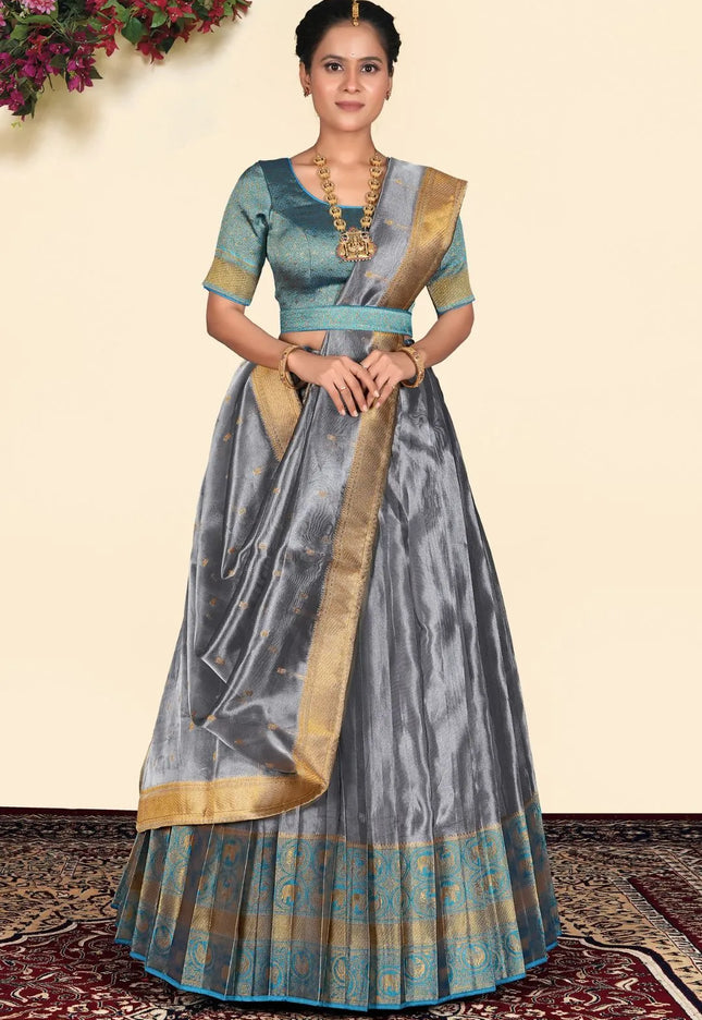 Silver Tissue Silk Lehenga Choli With Dupatta For Women