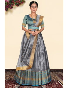 Silver Tissue Silk Lehenga Choli With Dupatta For Women