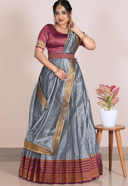 Silver Latest Designer Tissue Silk Lehenga Choli With Dupatta