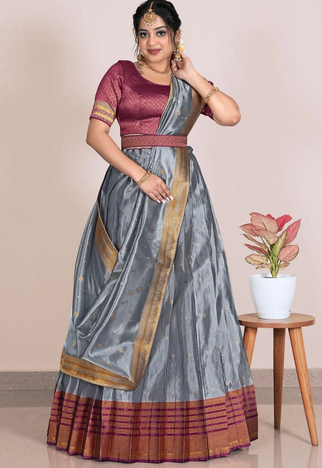 Silver Latest Designer Tissue Silk Lehenga Choli With Dupatta