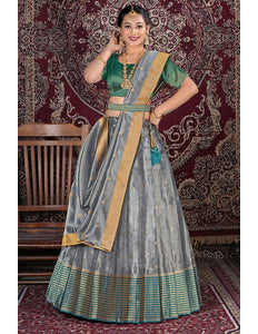 Silver Latest Designer Tissue Silk Lehenga Choli With Dupatta