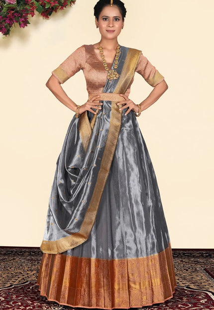Silver Tissue Silk Lehenga Choli With Dupatta For Women