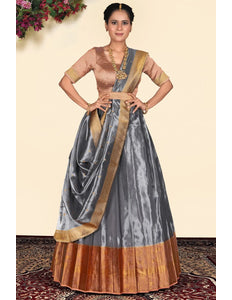 Silver Tissue Silk Lehenga Choli With Dupatta For Women