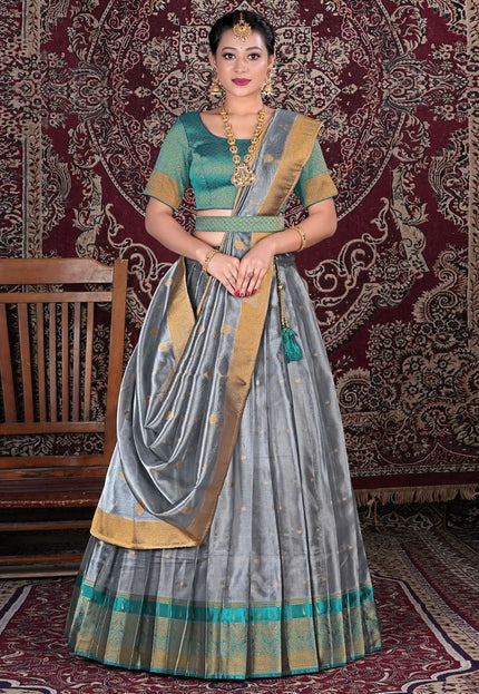 Silver Tissue Fabric Pattu Pavadai For Women