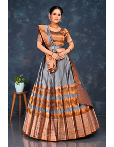 Silver Tissue Silk Half Saree With Dupatta For Women