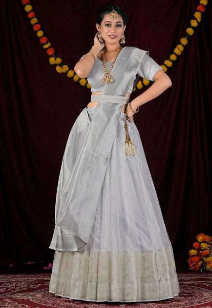 Silver Tissue Silk Lehenga Choli With Dupatta For Women