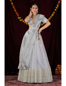 Silver Tissue Silk Lehenga Choli With Dupatta For Women