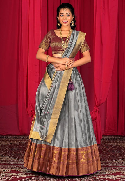 Silver Tissue Silk Pattu Half Saree With Zari Woven