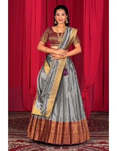 Silver Tissue Silk Pattu Half Saree With Zari Woven
